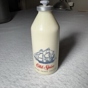 Vintage Old Spice Shulton After Shave Talcum Bottle - FULL 3oz Milk Glass